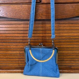 Stylish Denim Handbag with Yellow Handle